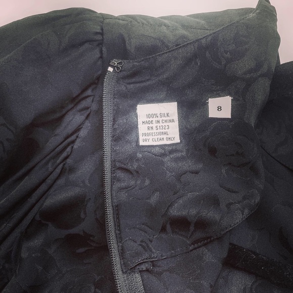 Vintage Silk Rose Dress Noir M - Picture 6 of 6